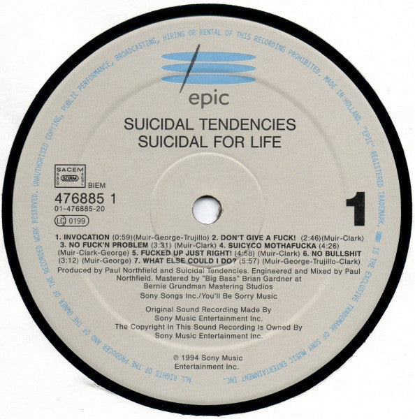 Suicidal Tendencies : Suicidal For Life (LP, Album)
