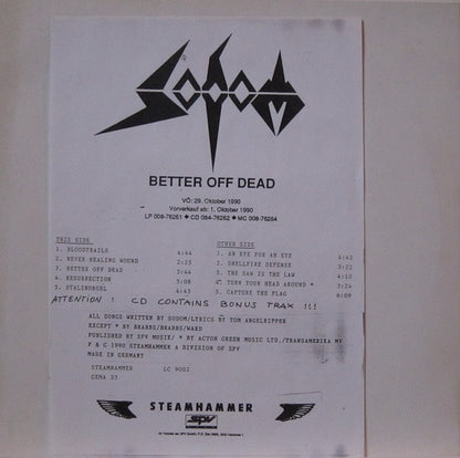 Sodom : Better Off Dead (LP, Album, TP)