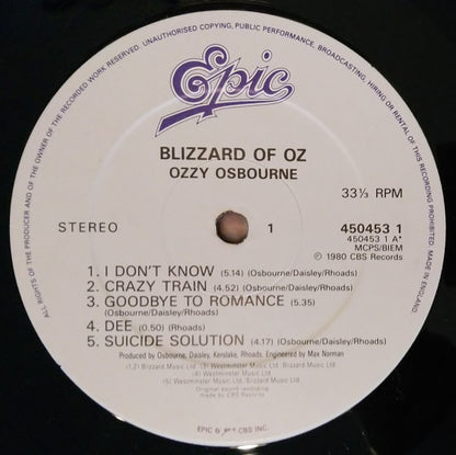 Ozzy Osbourne : Blizzard Of Ozz (LP, Album, RE)