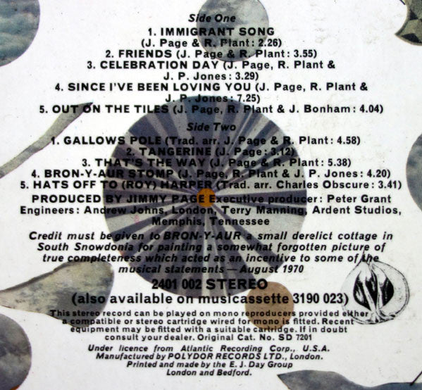 Led Zeppelin : Led Zeppelin III (LP, Album, Gat)