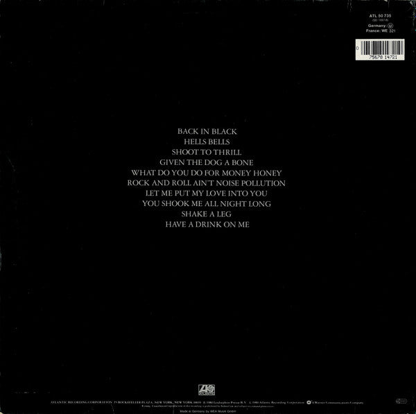 AC/DC : Back In Black (LP, Album, RE)