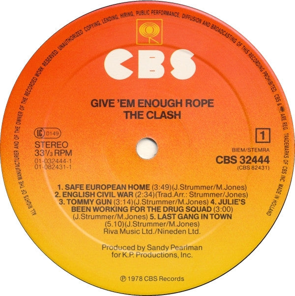 The Clash : Give 'Em Enough Rope (LP, Album, RE, Sun)