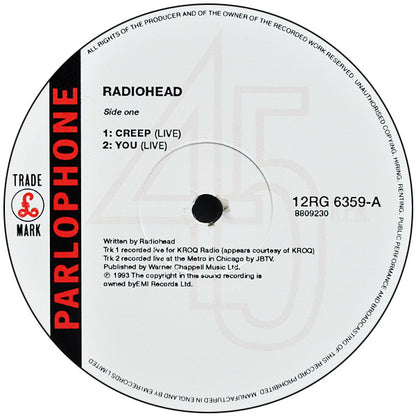 Radiohead : Creep (12", EP, Single, Ltd, Num, Gat)