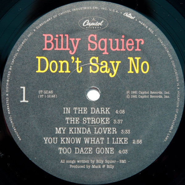 Billy Squier : Don't Say No (LP, Album, Ltd, Promo)