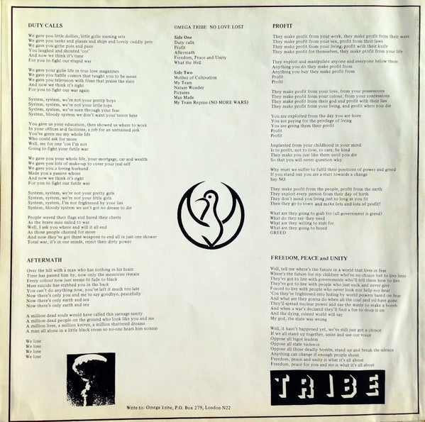 Omega Tribe : No Love Lost (LP, Album)