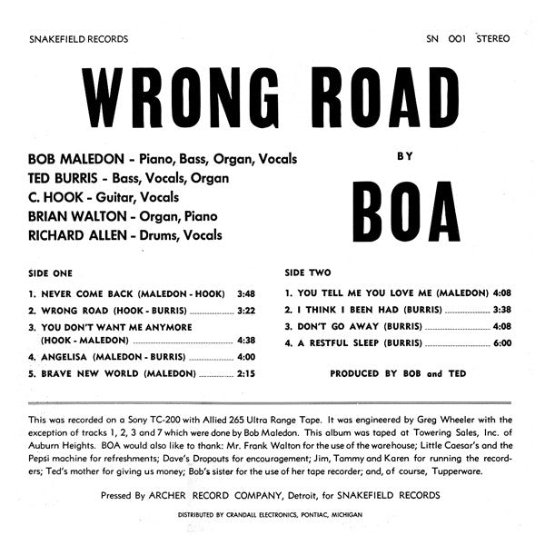 Boa (4) : Wrong Road (LP, Album, RE, Unofficial)