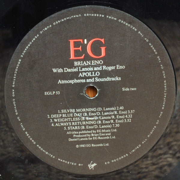 Brian Eno With Daniel Lanois & Roger Eno : Apollo - Atmospheres & Soundtracks (LP, Album, RE)
