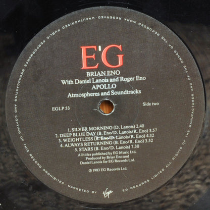 Brian Eno With Daniel Lanois & Roger Eno : Apollo - Atmospheres & Soundtracks (LP, Album, RE)