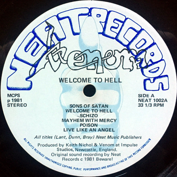 Venom (8) : Welcome To Hell (LP, Album, Blu)