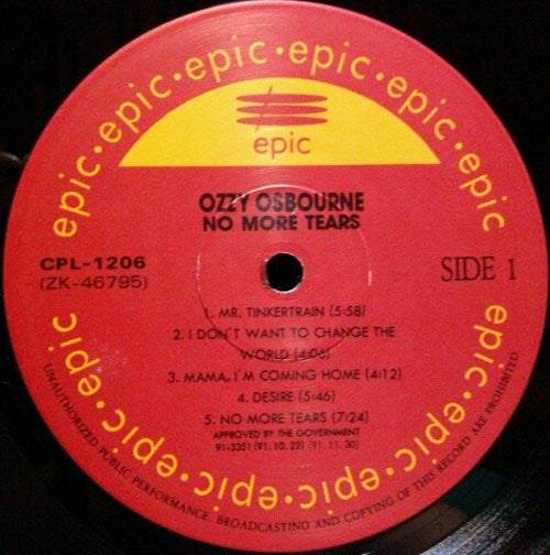 Ozzy Osbourne : No More Tears (LP, Album)