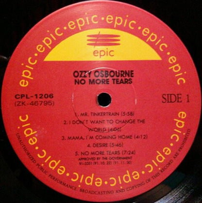 Ozzy Osbourne : No More Tears (LP, Album)