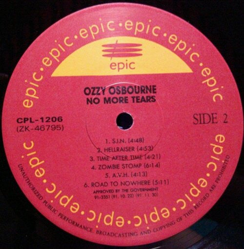 Ozzy Osbourne : No More Tears (LP, Album)