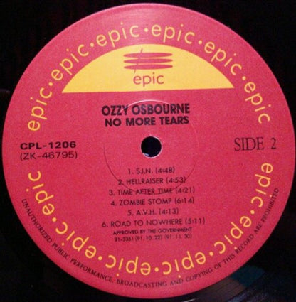 Ozzy Osbourne : No More Tears (LP, Album)