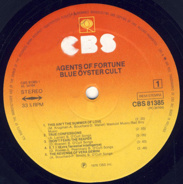 Blue Öyster Cult : Agents Of Fortune (LP, Album, RP, Gat)