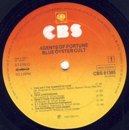 Blue Öyster Cult : Agents Of Fortune (LP, Album, RP, Gat)