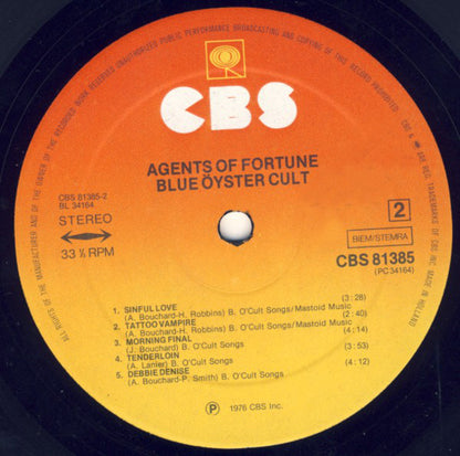 Blue Öyster Cult : Agents Of Fortune (LP, Album, RP, Gat)