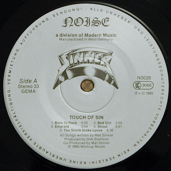 Sinner : Touch Of Sin (LP, Album, Sil)