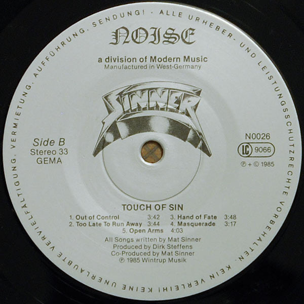 Sinner : Touch Of Sin (LP, Album, Sil)