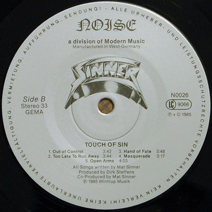 Sinner : Touch Of Sin (LP, Album, Sil)