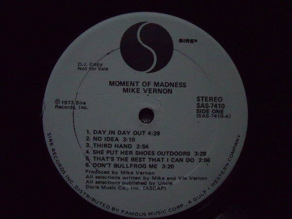 Mike Vernon : Moment Of Madness (LP, Album, Promo, Gat)