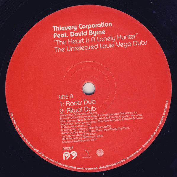 Thievery Corporation Feat. David Byrne : The Heart Is A Lonely Hunter (The Unreleased Louie Vega Dubs) (12", Ltd)