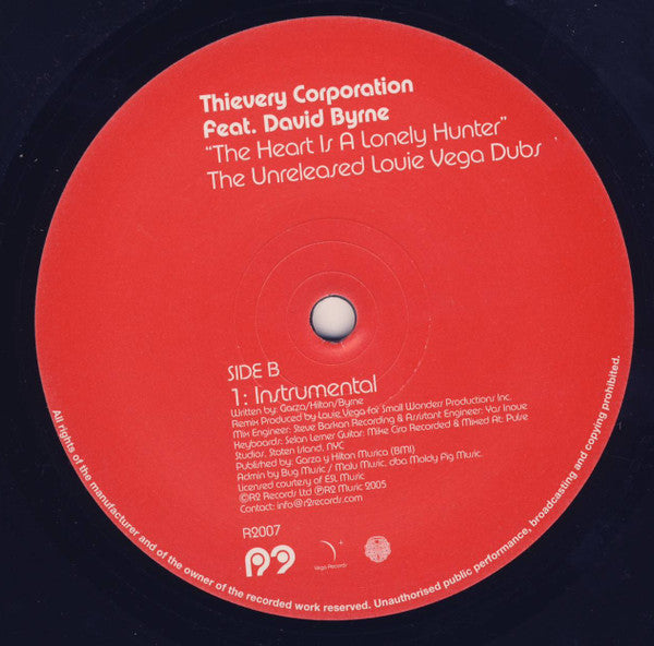 Thievery Corporation Feat. David Byrne : The Heart Is A Lonely Hunter (The Unreleased Louie Vega Dubs) (12", Ltd)