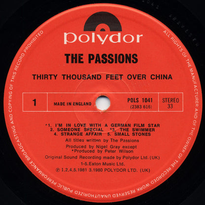 The Passions : Thirty Thousand Feet Over China (LP, Album)