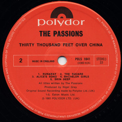 The Passions : Thirty Thousand Feet Over China (LP, Album)