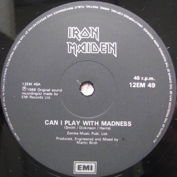 Iron Maiden : Can I Play With Madness (12", Single, Bla)