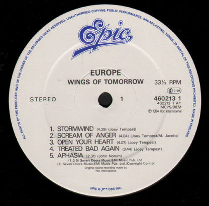 Europe (2) : Wings Of Tomorrow (LP, Album, RE)