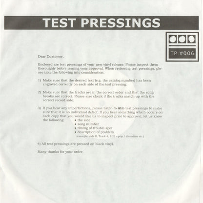 Demdike Stare : Testpressing #006 (12", Ltd, Aqu)