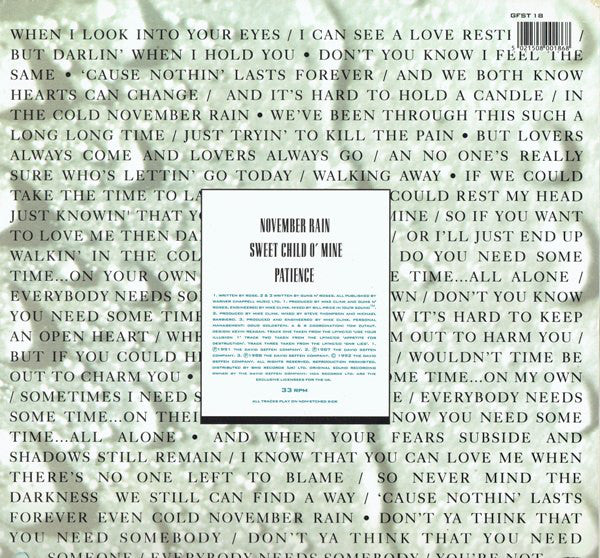 Guns N' Roses : November Rain (12", S/Sided, Single, Etch, Ltd)