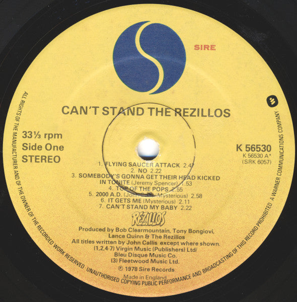 The Rezillos : Can't Stand The Rezillos (LP, Album)