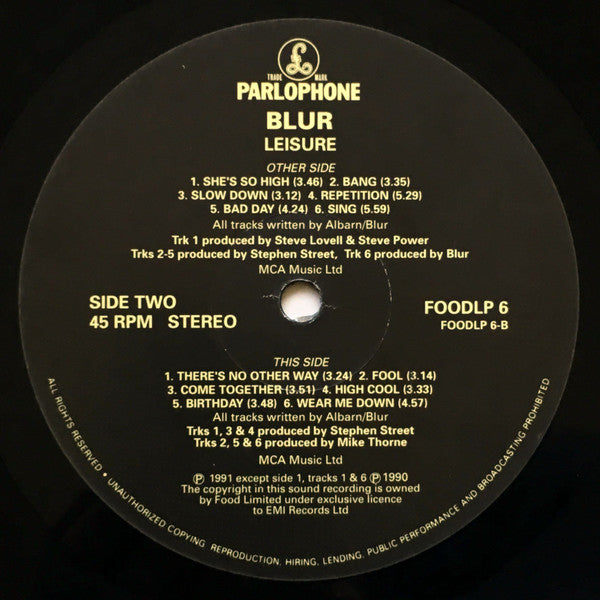 Blur : Leisure (LP, Album, M/Print)