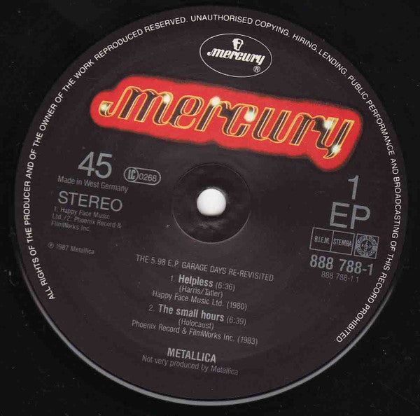 Metallica : The $5.98 E.P. - Garage Days Re-Revisited (12", EP)