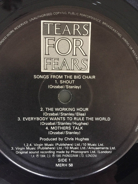 Tears For Fears : Songs From The Big Chair (LP, Album, PRS)
