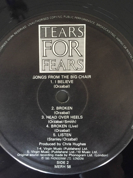 Tears For Fears : Songs From The Big Chair (LP, Album, PRS)