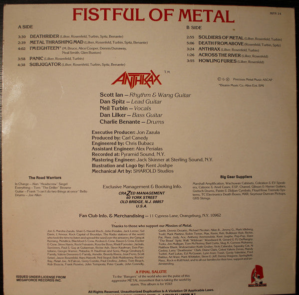 Anthrax : Fistful Of Metal (LP, Album)
