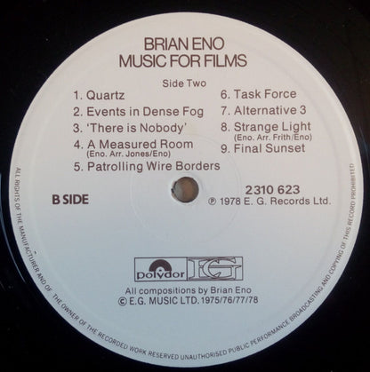 Brian Eno : Music For Films (LP, Album)