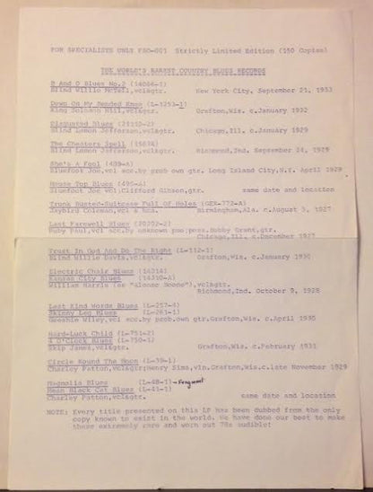 Various : The World's Rarest Country Blues Records (LP, Comp, Mono, Ltd, Num)