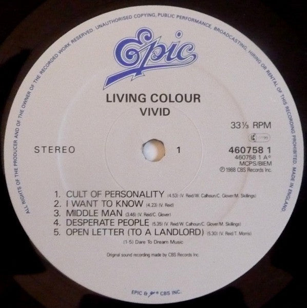 Living Colour : Vivid (LP, Album)