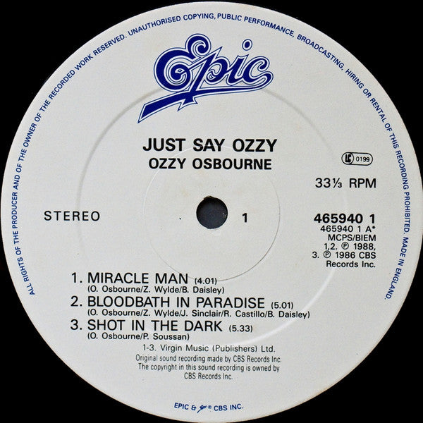 Ozzy Osbourne : Just Say Ozzy (12", EP)