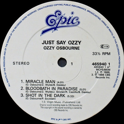 Ozzy Osbourne : Just Say Ozzy (12", EP)