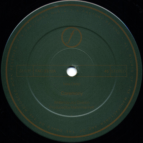 New Order : Ceremony (12", Single, Gre)
