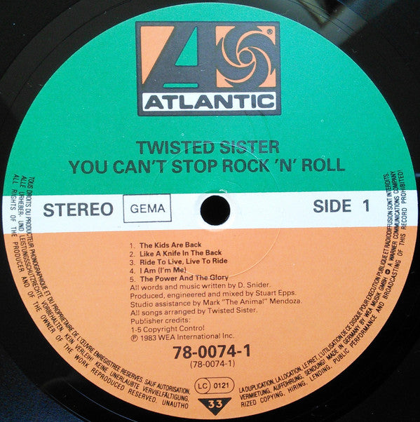 Twisted Sister : You Can't Stop Rock 'N' Roll (LP, Album)