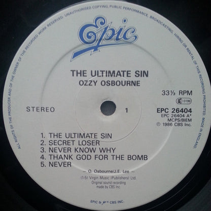 Ozzy Osbourne : The Ultimate Sin (LP, Album)