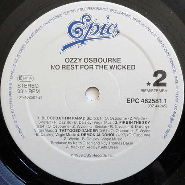 Ozzy Osbourne : No Rest For The Wicked (LP, Album)