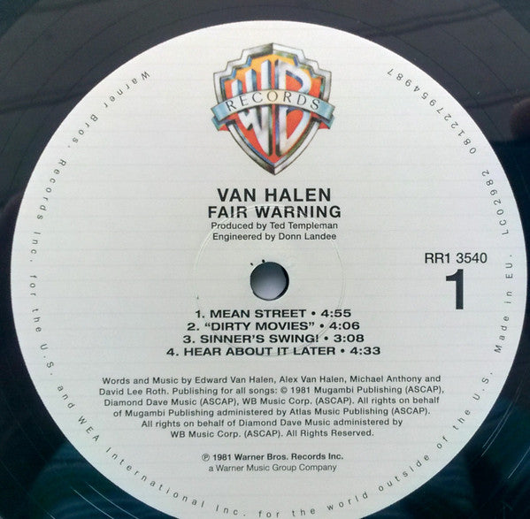 Van Halen : Fair Warning (LP, Album, RE, RM, 180)