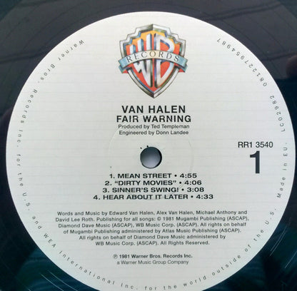 Van Halen : Fair Warning (LP, Album, RE, RM, 180)