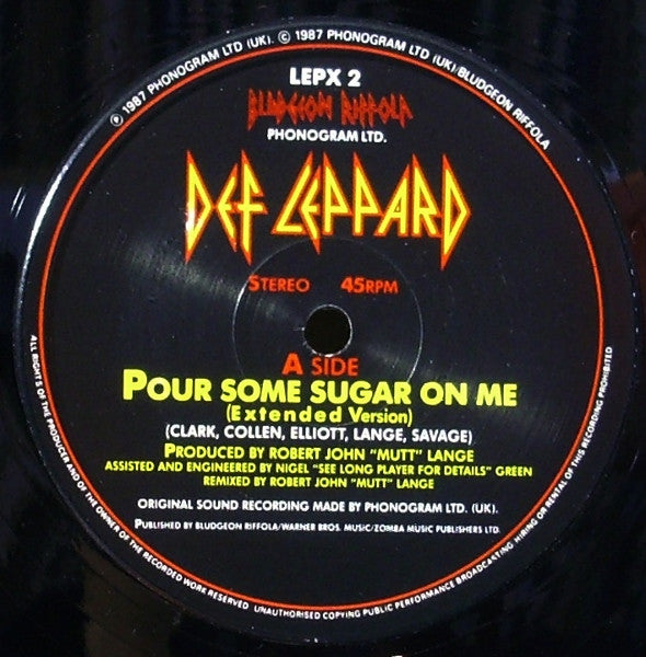 Def Leppard : Pour Some Sugar On Me (12", Single)